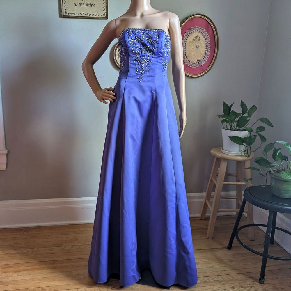 Vintage Y2K Morgan 4 Ever Strapless Gown Maxi Prom Regency Formal Sequin 3/4